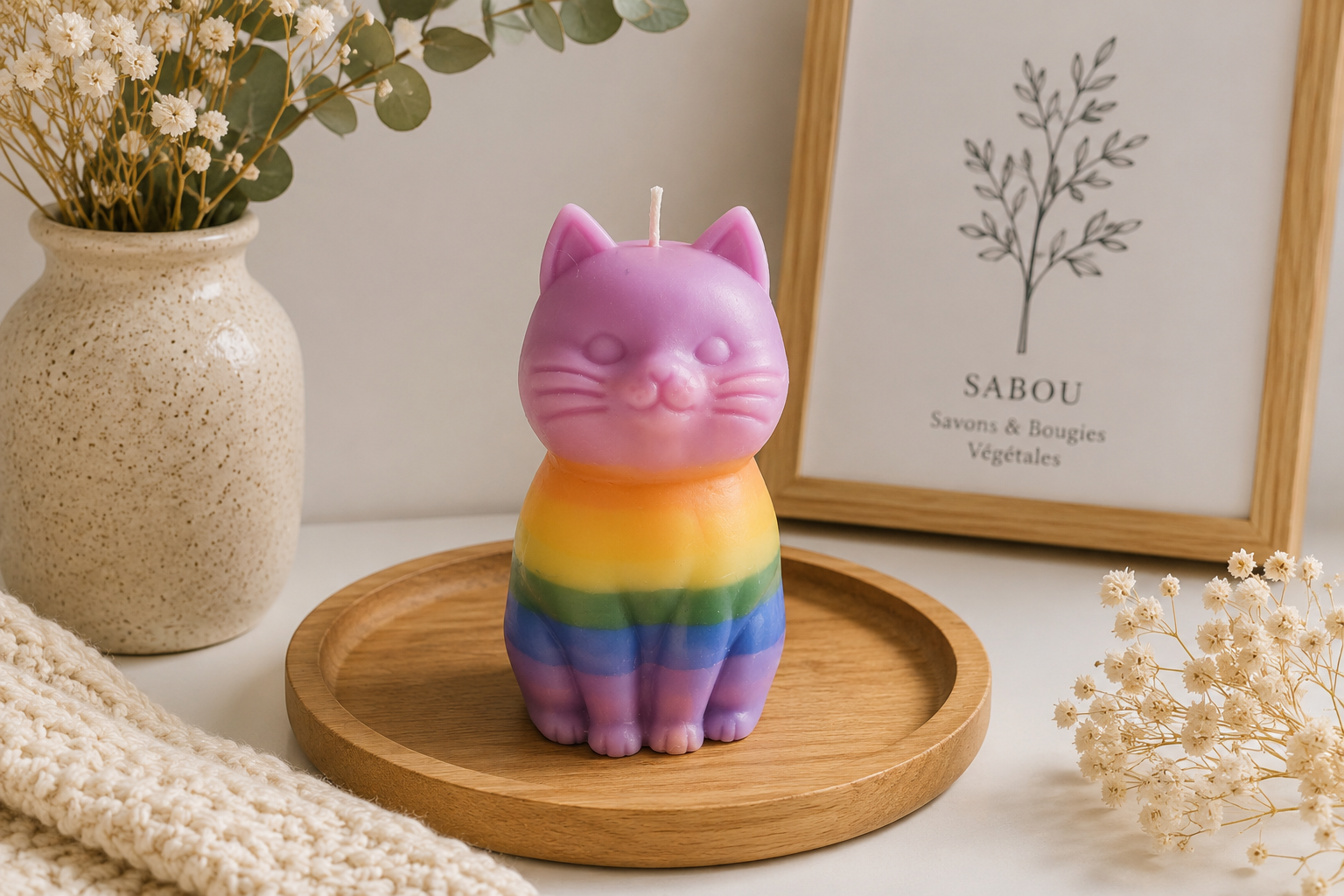 Bougie chat arc en ciel