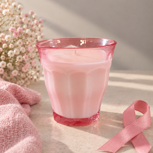 Bougie Octobre Rose SABOU en verre Duralex Picardie rose pâle